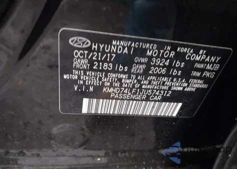 2018 Hyundai Elantra Se z USA, uszkodzony, nr VIN KMHD74LF1JU574312